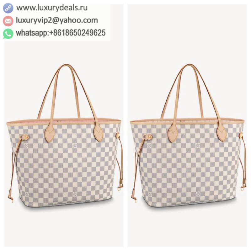 LV Neverfull White Grid Medium Shopping Bag N41605 N41361