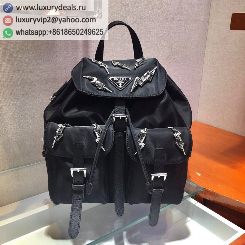 Prada Lightning Rhinestone Nylon Backpack 1BZ006