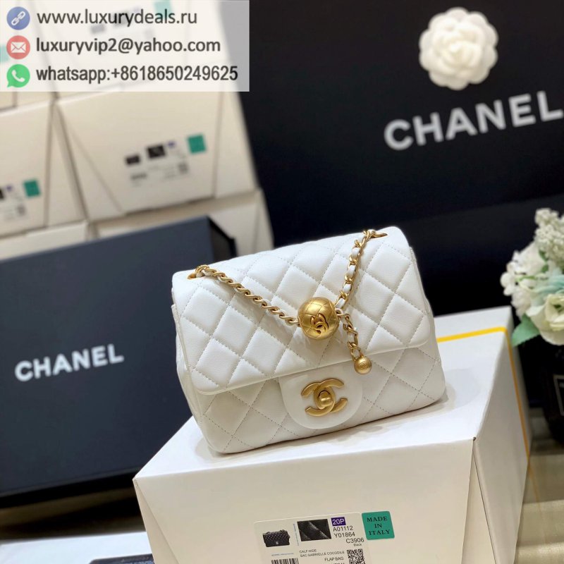 Chanel Flap Bag Metal Ball Bag Golden Ball CF Square Fat AS1786 White