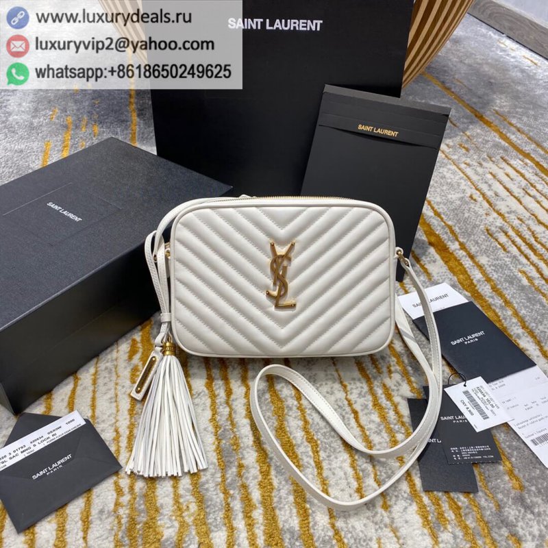 Saint Laurent YSL Lou Bag Camera Bag 520534 White Gold Buckle