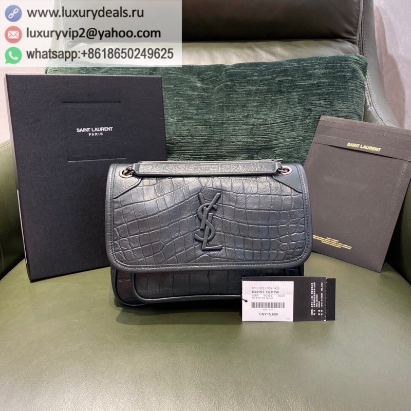 Saint Laurent YSL Niki Baby 22 Bag 633151 dark green crocodile pattern