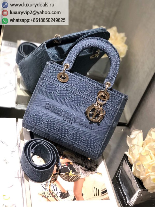 Dior Lady D-Lite Embroidered Princess Bag M0565 Denim Blue