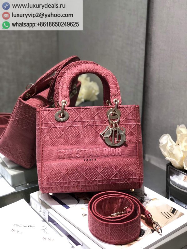 Dior Lady D-Lite Embroidered Dior Lady Bag M0565 Wine Red