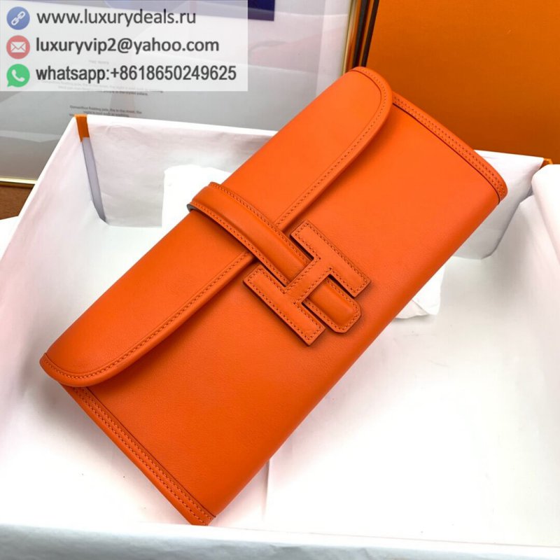 Hermes Jige 29 swift orange beeswax thread hand-stitched clutch