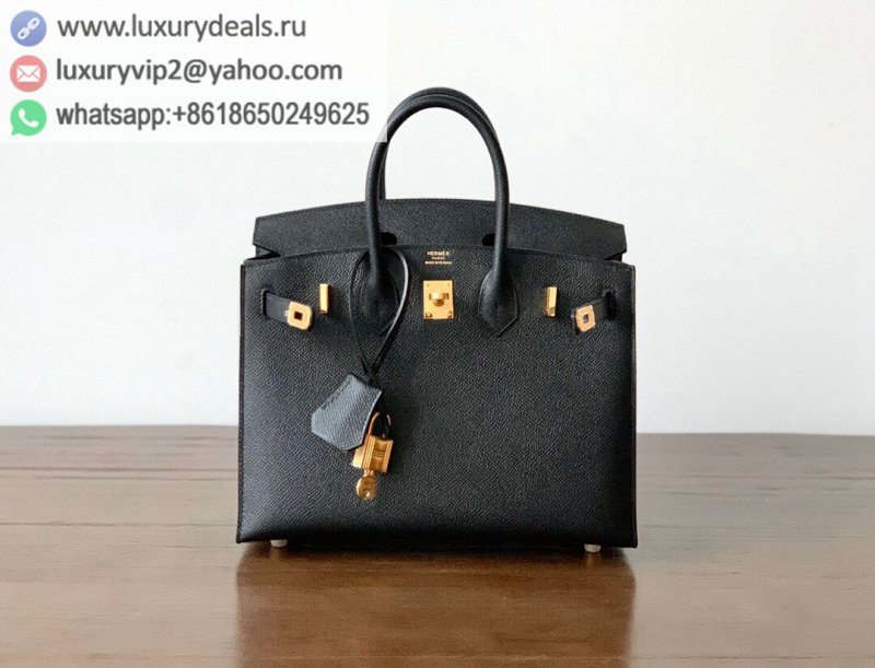 Hermes Birkin 25 black gold buckle outside seam all handmade BK25