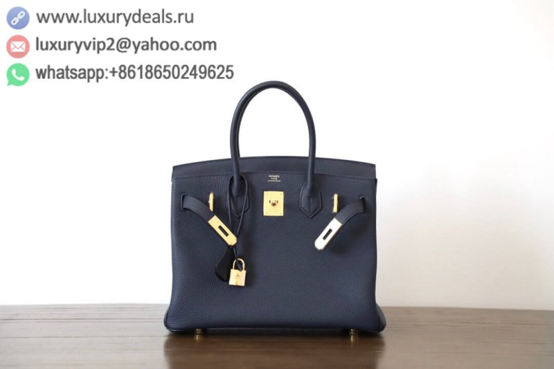 Hermes Birkin 25 togo midnight blue gold buckle handmade BK25