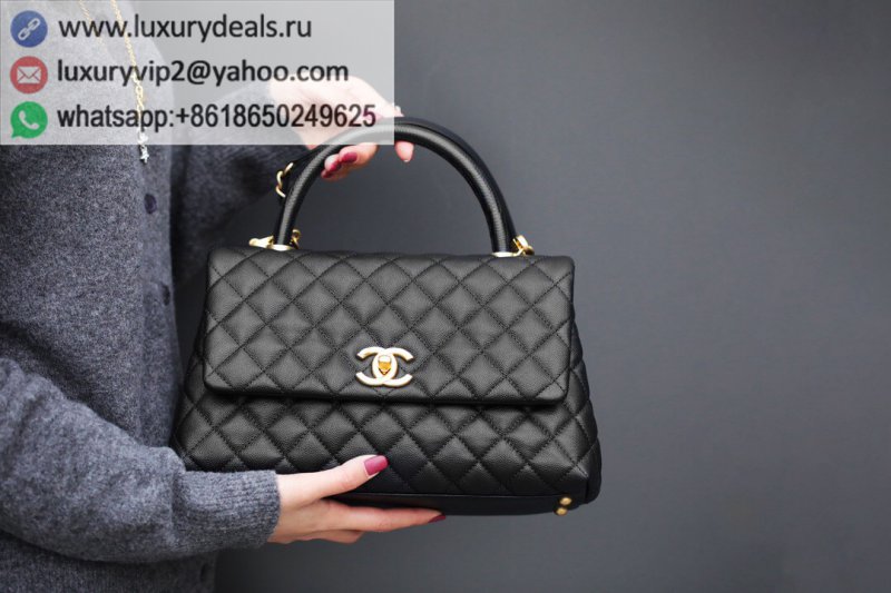 Chanel Coco Handle 28CM Black with Black Lizard Wrist A92993