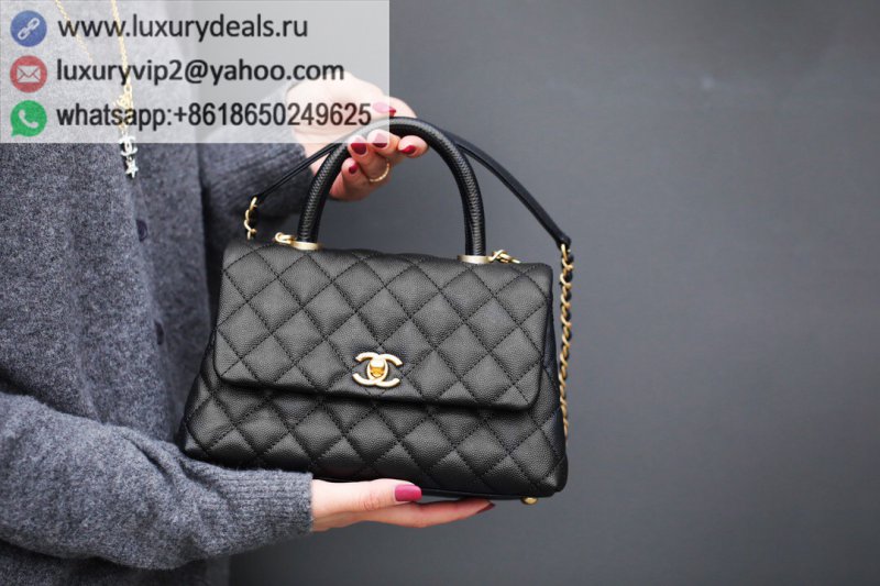 Chanel Coco Handle 24CM Black with Black Lizard Wrist A92990