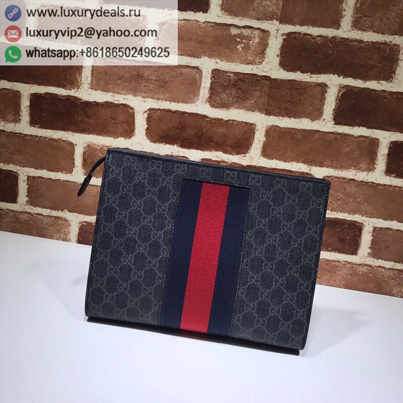 Gucci Premium Artificial Canvas Clutch with Striped Webbing 475316