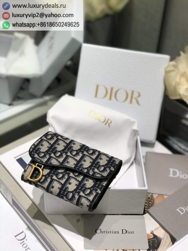 Dior Blue Oblique Print Lotus Saddle Wallet S5652CTZQ_M928