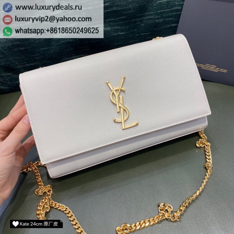 Saint Laurent YSL Kate 24cm Chain Bag 354021 White Gold Buckle