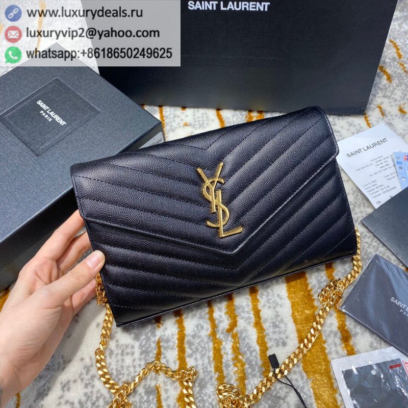 Saint Laurent YSL Monogram Woc Envelope Chain Pouch 377828 Black Gold Buckle