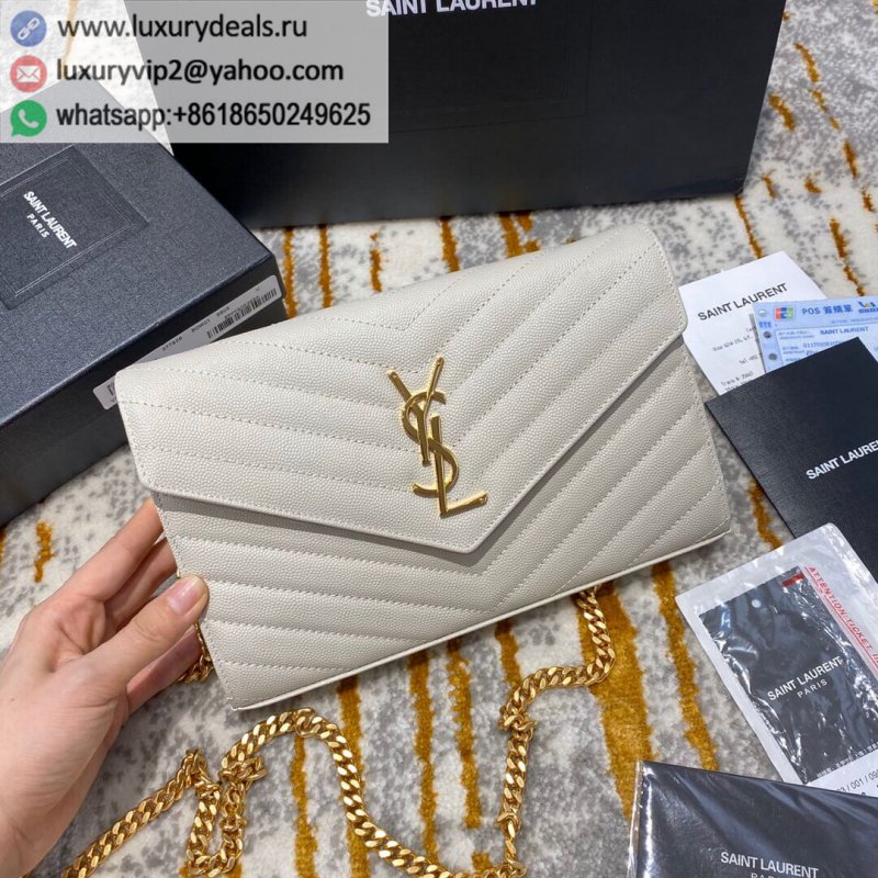 Saint Laurent YSL Monogram Woc Envelope Chain Pouch 377828 White Gold Buckle