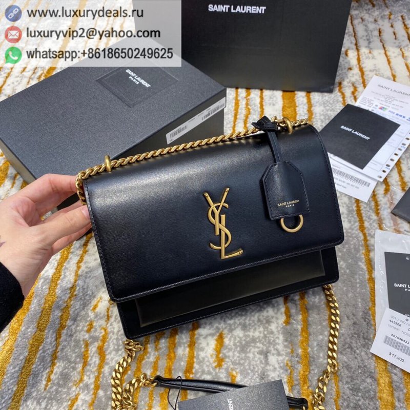 Saint Laurent YSL Sunset 22cm toothpick pattern sunset bag 442906 black gold buckle