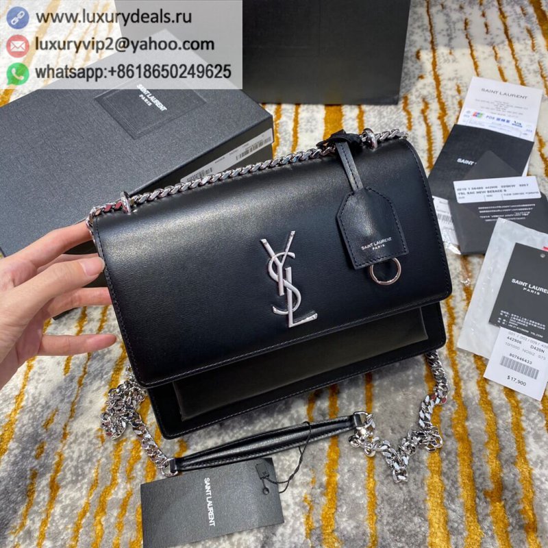 Saint Laurent YSL Sunset 22cm toothpick pattern sunset bag 442906 black silver buckle