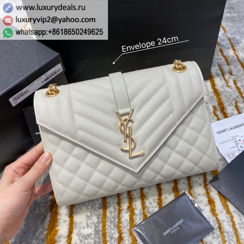 Saint Laurent YSL Envelope 24 Bag 487206 White Caviar Gold Buckle