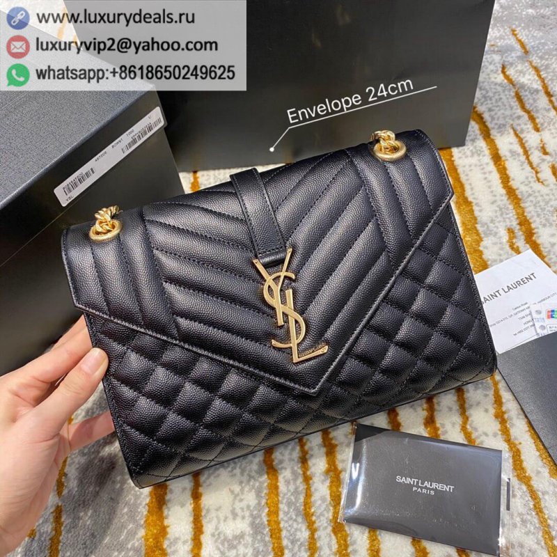 Saint Laurent YSL Envelope 24 Bag 487206 Black Caviar Gold Buckle