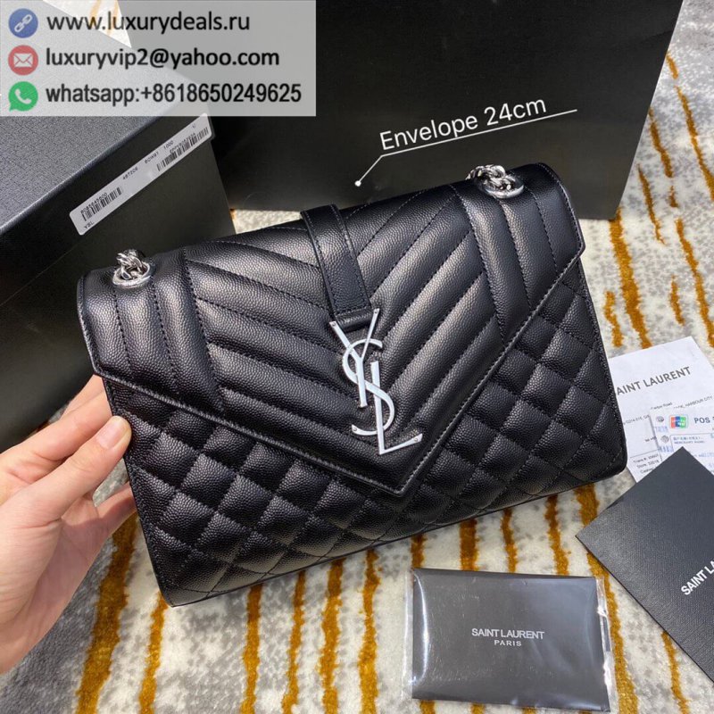 Saint Laurent YSL Envelope 24 Bag 487206 Black Caviar Silver Buckle