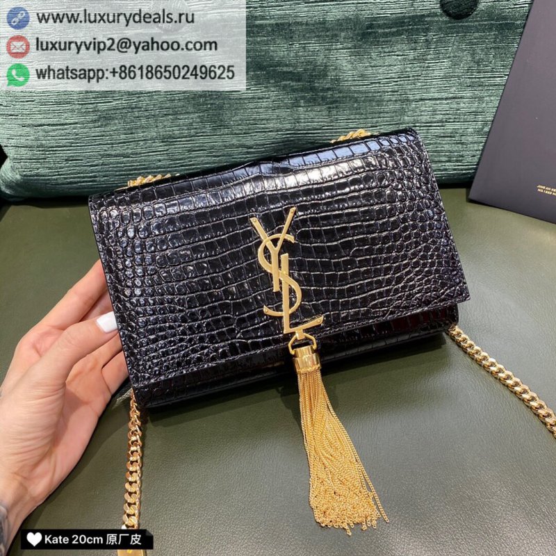 Saint Laurent YSL Kate 20 Bag 474366 black crocodile pattern gold buckle