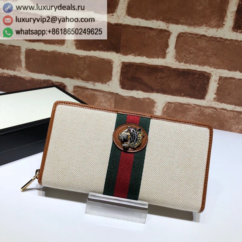 Gucci Beige Canvas Decorated Tiger Head Wallet 573791