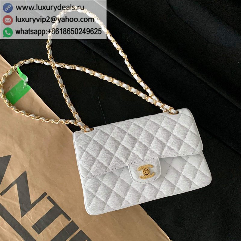 Chanel CF23 Classic flap bag A01113 white ball grain cowhide