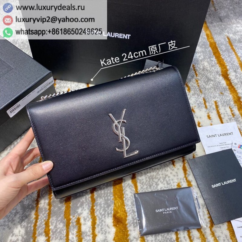 Saint Laurent YSL Kate 24cm Chain Bag 354021 Black Silver Buckle