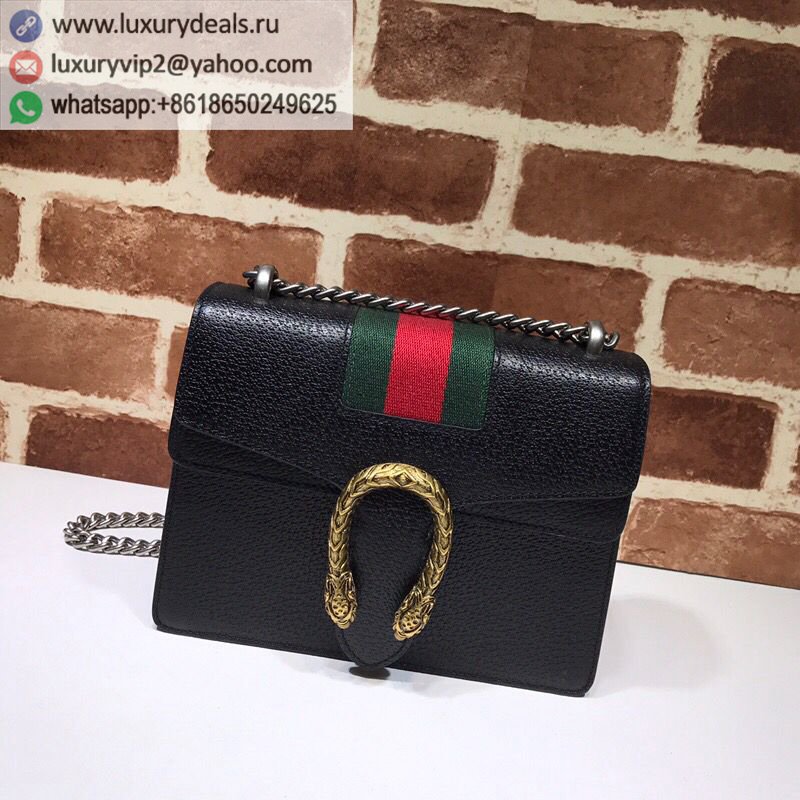 Gucci Black Leather Red Green Striped Bacchus Bag 421970