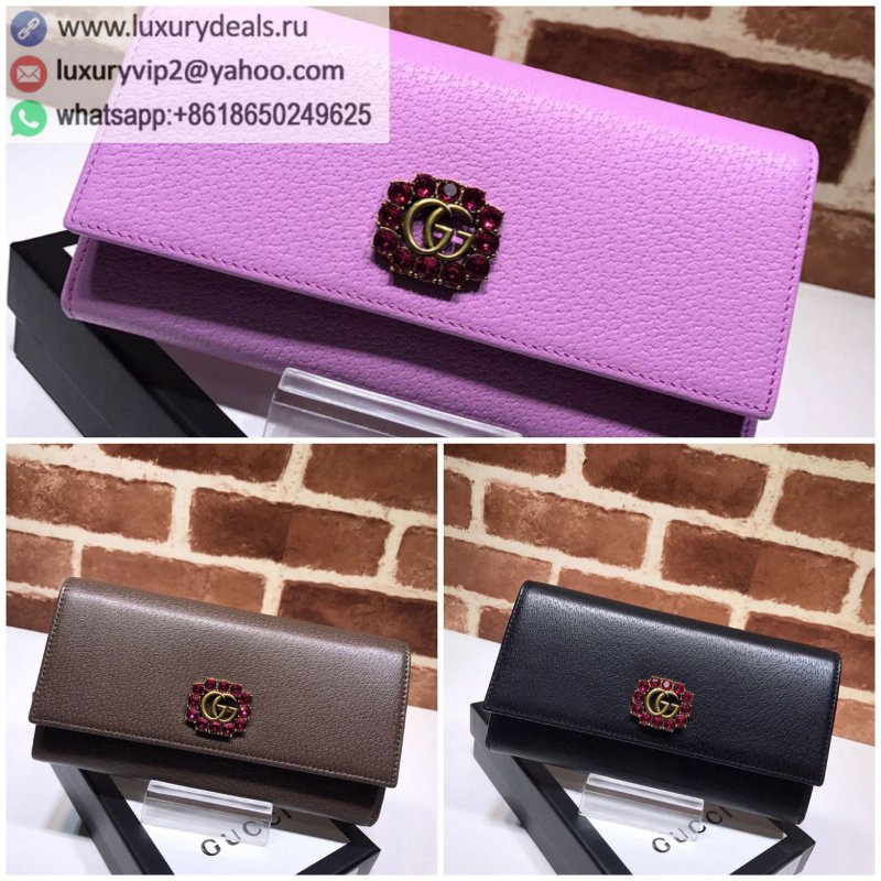 Gucci red crystal GG decoration full leather wallet 499779