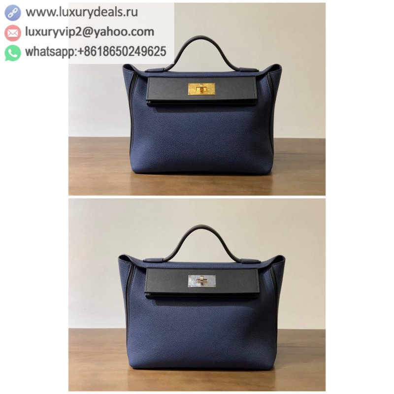 Hermes Kelly 2424 Sapphire Blue and Black 29CM