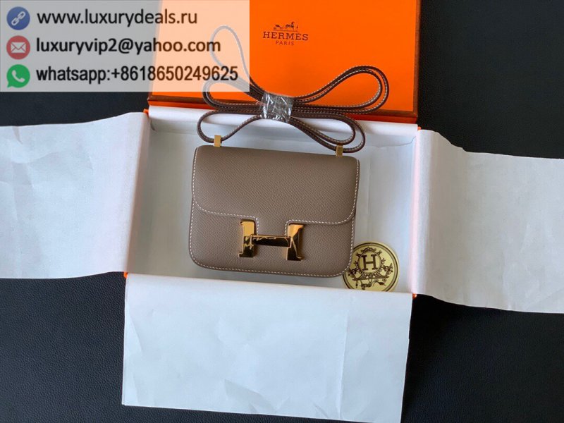 Hermes Constance 14 Palm Grain Leather Kang Kang Bag Elephant Grey Gold Buckle