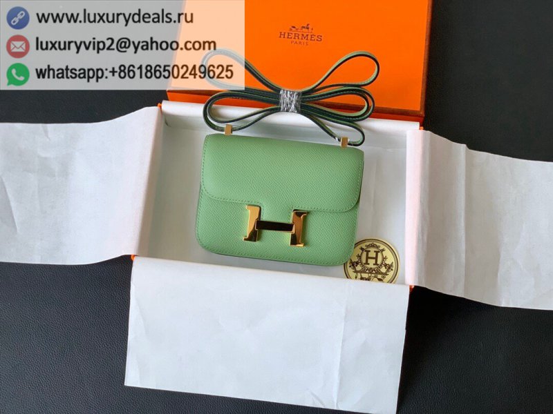 Hermes Constance 14 Palm Grain Leather Kangkang Bag Butter Green Gold Buckle