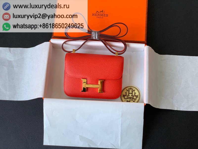 Hermes Constance 14 Palm Grain Leather Kangkang Bag Tomato Red Gold Buckle