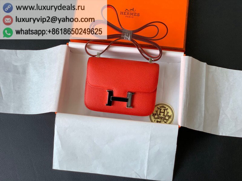 Hermes Constance 14 Palm Grain Leather Kangkang Bag Tomato Red Silver Buckle