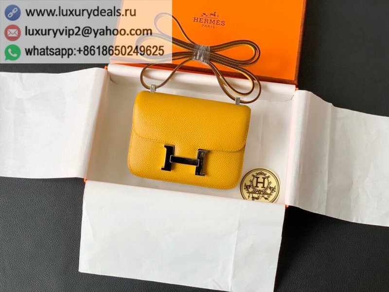 Hermes Constance 14 palm pattern leather Kangkang bag amber yellow silver buckle