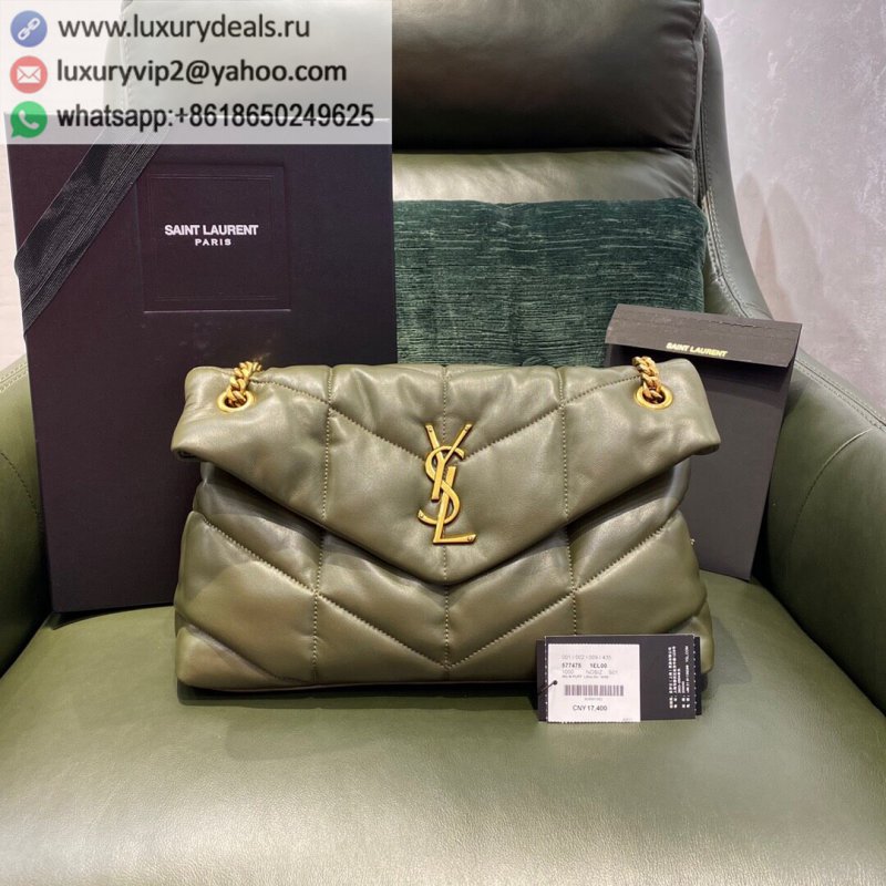 Saint Laurent YSL LouLou Puffer Quilted Lambskin Bag 577475 Olive Green Large