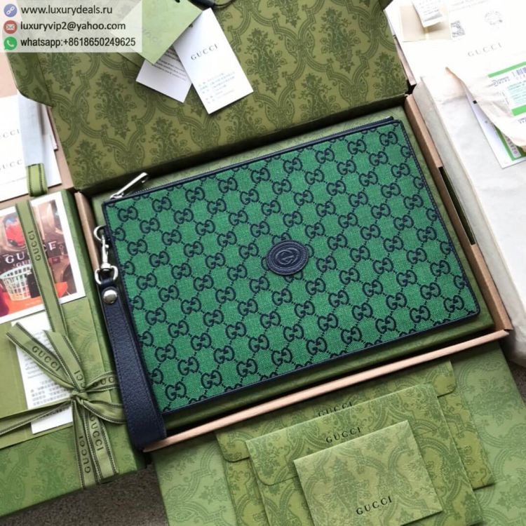 Gucci GG Multicolor 657581 2UZAN 3368 Men Canvas Clutch Bags Green