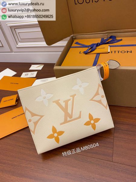 Louis Vuitton LV Toiletry Pouch 26 M80504 Beige Leather Clutch Bags