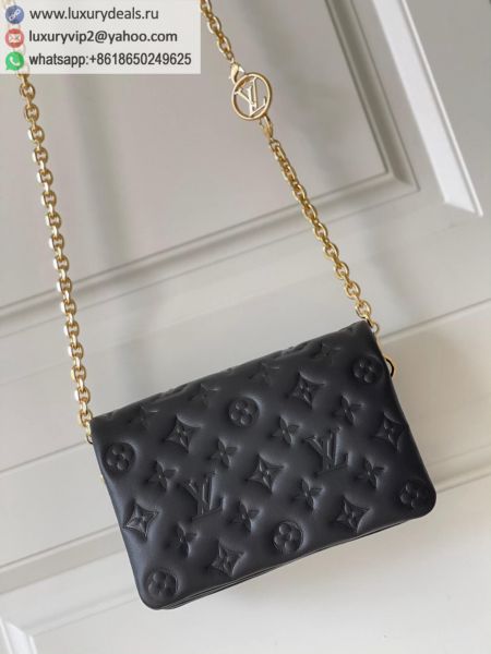 Louis Vuitton LV Pochette Coussin Chain M80742 Black Sheepskin Clutch Bags