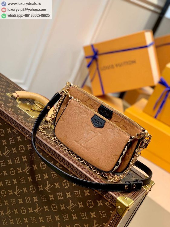 Louis Vuitton LV Multi Pochette Accessoires Leopard M45839 Women Leather Shoulder Bags Caramel