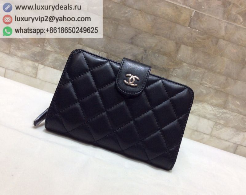 CHANEL Bi-fold Wallets A48667 Black / Silver Buckle