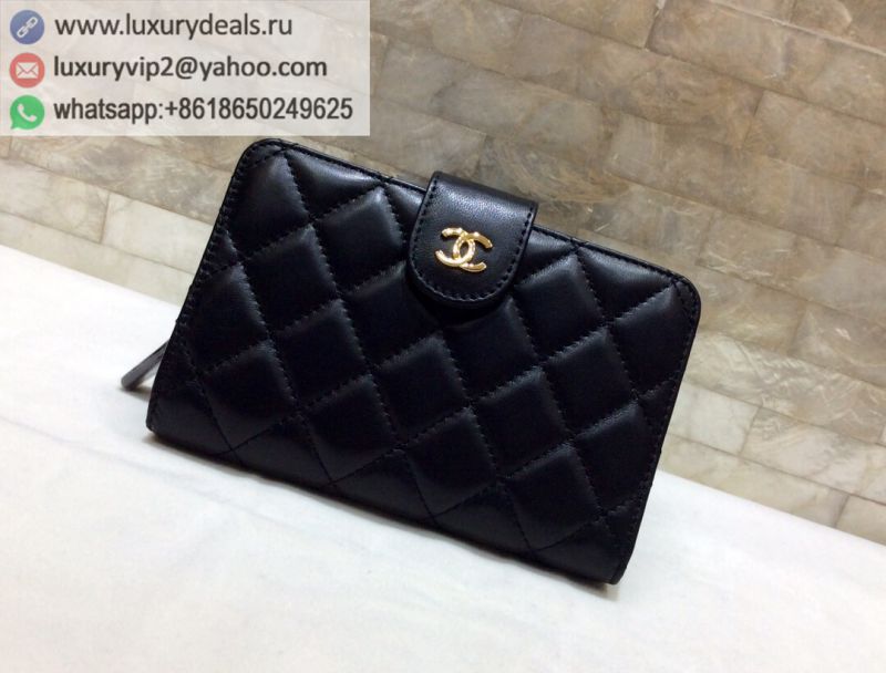 CHANEL Bi-fold Wallets A48667 Black / Gold Buckle