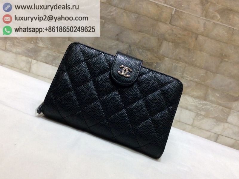 CHANEL Bi-fold Wallets A48667 Black / Silver Buckle