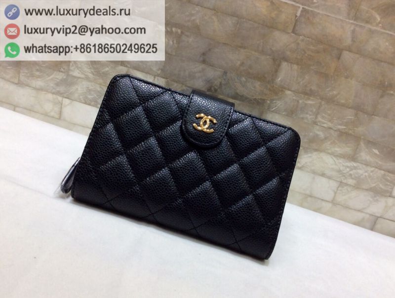 CHANEL Bi-fold Wallets A48667 Black / Gold Buckle