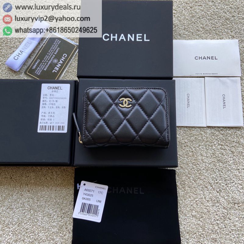 CHANEL Zip Card Holder A69271 Black Silver