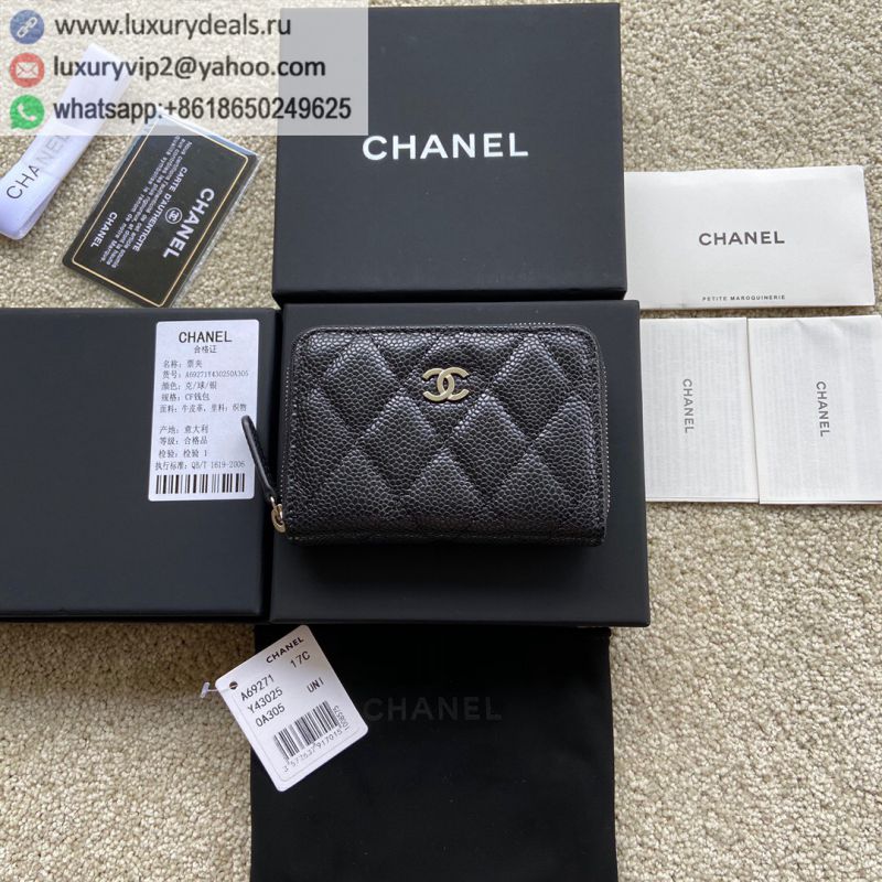 CHANEL Zip Card Holder A69271 Black Silver