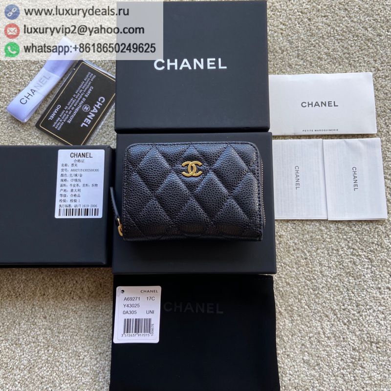 CHANEL Zip Card Holder A69271 Black Gold