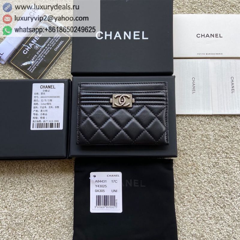 CHANEL Card Holder A84431 Black Silver