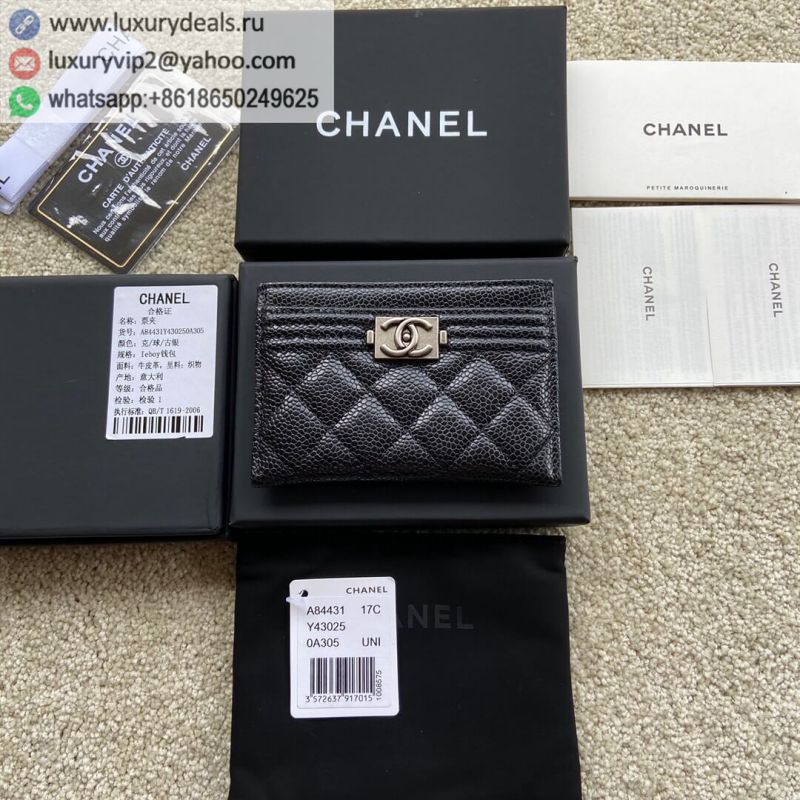 CHANEL Card Holder A84431 Black Silver