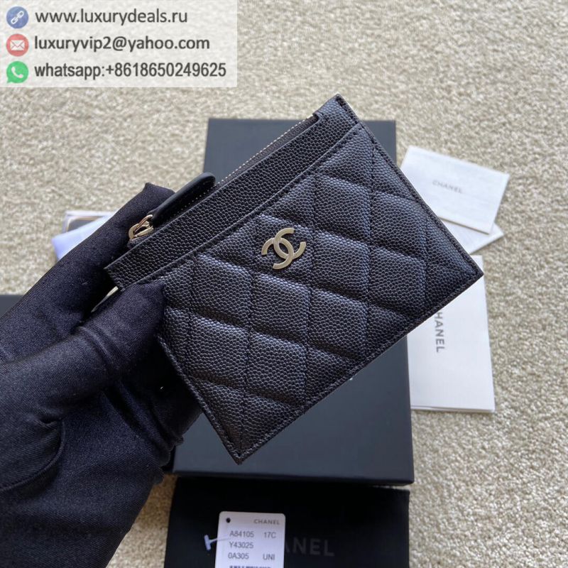 CHANEL Card Holder A84105 Black Silver