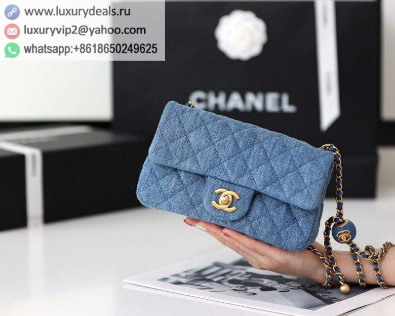 CHANEL Flap Bag CF Gold Denim AS1787